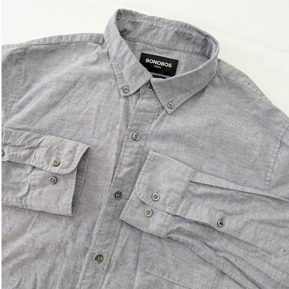 Bonobos Mens Medium Stretch Slim Fit Gray Speckled Button Shirt Cotton Blend